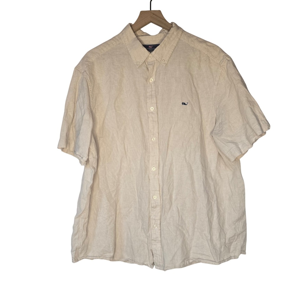 Vineyard Vines Classic Fit Whale Shirt Mens XXL Beige Linen Blend‎ Button Down